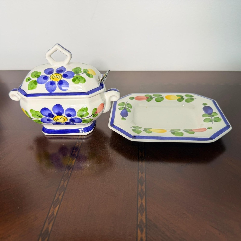 Vintage Portuguese Floral Ceramic Covered Dish Tray Jay Willfred Andrea by Sadek - Picture 4 of 12